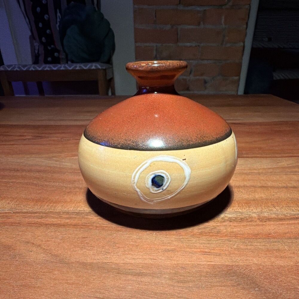 National Silver Company Nagoya Stoneware Bud Vase, Hand Painted Pottery 3.5”